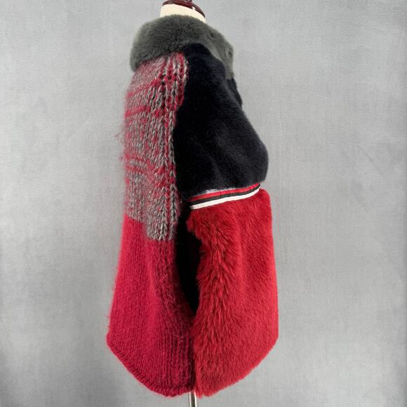 OF Handmade Alpaca Wool Blend Drop Shoulder Vest S Red Black Artsy Sustainable - Picture 4 of 15